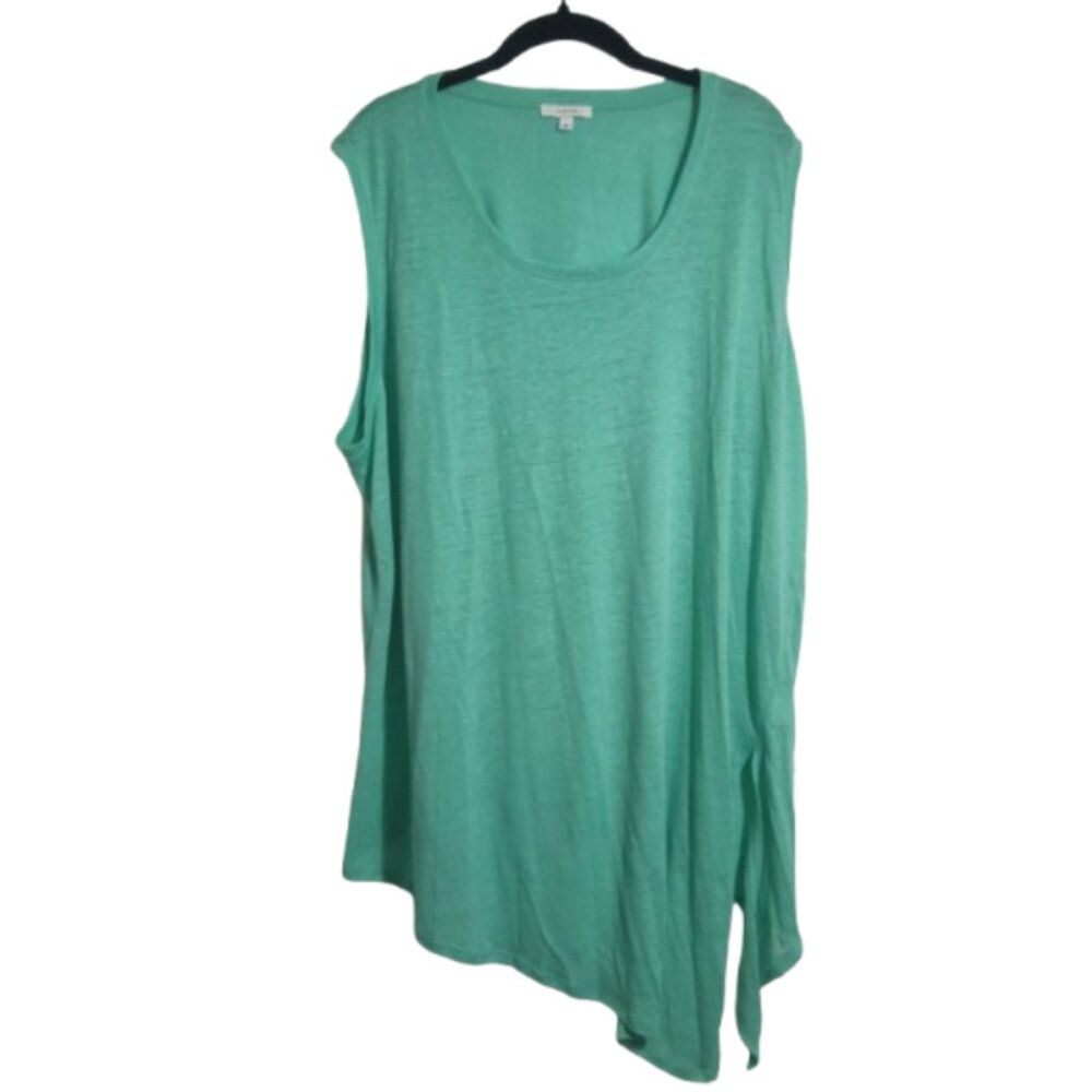 Stella & Dot Maette Women Top Sz 2X Linen Blend Green Sleeveless Slanted Hemline